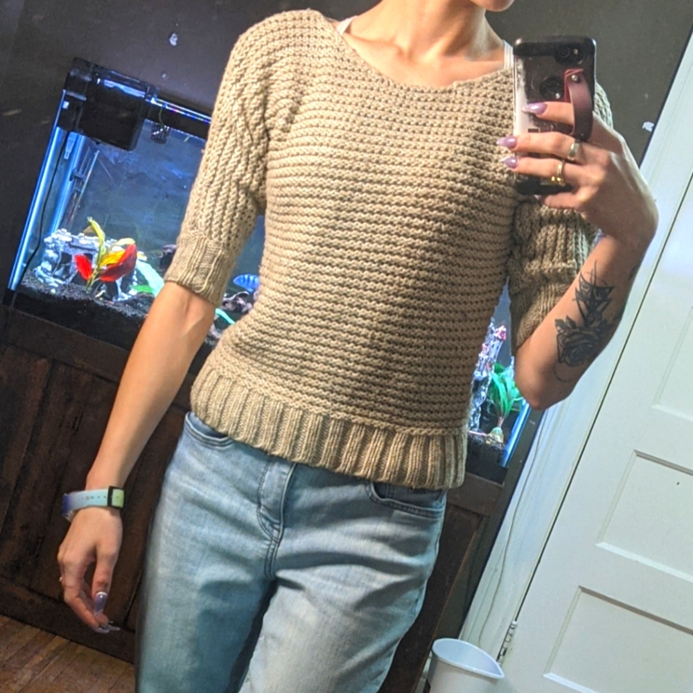 Beige Knit Sweater 3/4 sleeve